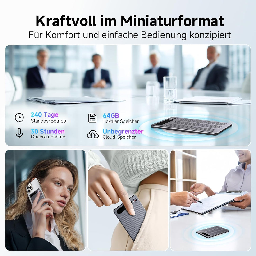 KI Digitales Diktiergerät mit Hülle, Transkribieren und Zusammenfassen, App-Steuerung, One-Touch-Auf
