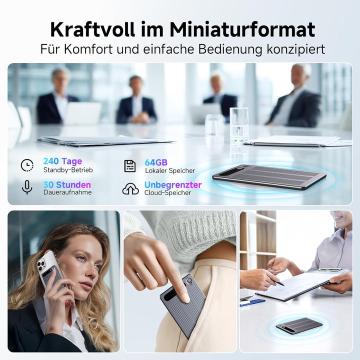 KI Digitales Diktiergerät, Transkribieren und Zusammenfassen, One-Touch-Aufnahme, Unterstützt 80+ Sp
