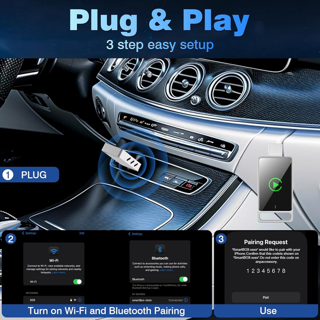 2-in-1 Wireless Carplay Adapter, Android Auto & Carplay Wireless Adapter, USB C, Plug & Play, kompat