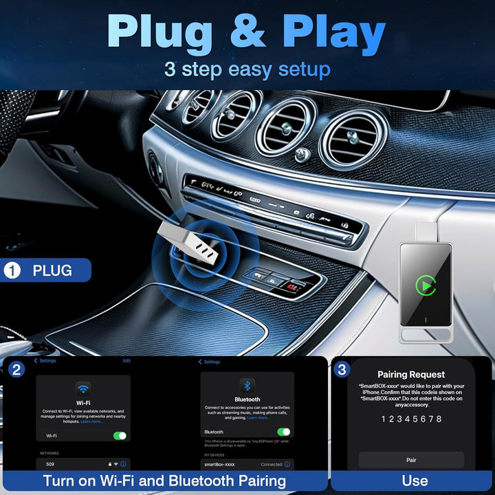 2-in-1 Wireless Carplay Adapter, Android Auto & Carplay Wireless Adapter, USB C, Plug & Play, kompat