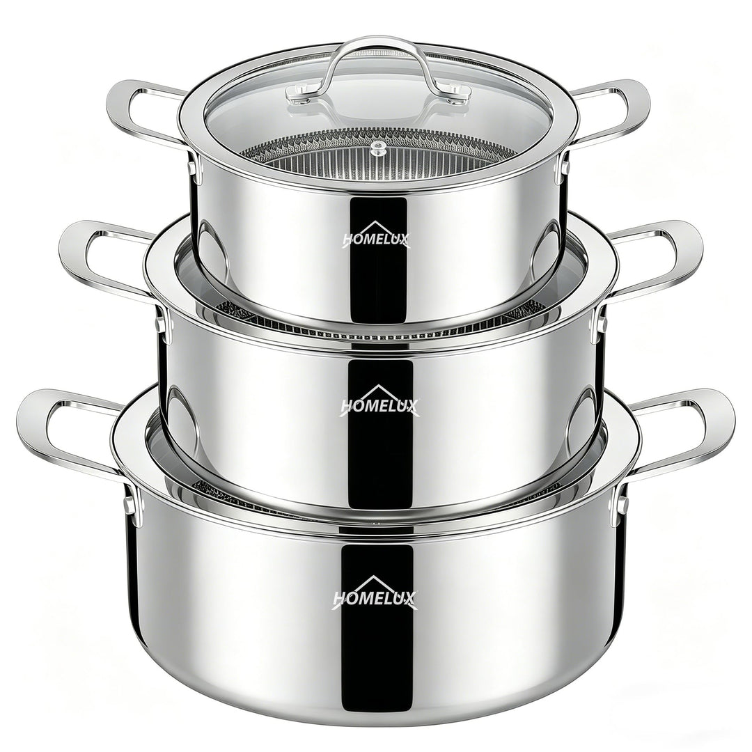Homelux Topfset Induktion 6-teilig Edelstahl 20cm 1,3L/24cm 1,9L/26cm 2L Kochtopf Set mit Antihaftbe