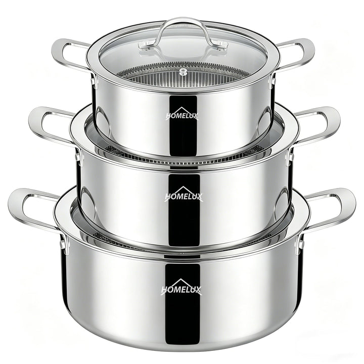 Homelux Topfset Induktion 6-teilig Edelstahl 20cm 1,3L/24cm 1,9L/26cm 2L Kochtopf Set mit Antihaftbe