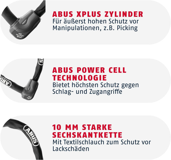 ABUS Kettenschloss Granit CityChain XPlus 1060 – Fahrradschloss aus gehärtetem Stahl – ABUS-Sicherhe