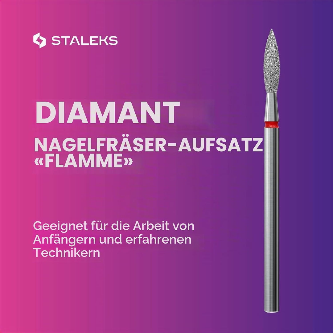Staleks Pro - Diamant bit - flamme (roter ring) I aufsatz für nagelfräzer I bits für apparative mani