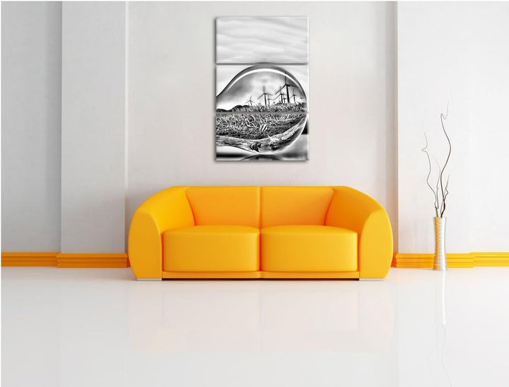 Pixxprint Glühbirne mit Ozean und Leuchtturm als Leinwandbild/Grösse: 3 Teilig (120x80) cm/Wandbild/