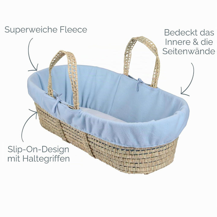 Clair de Lune Fleeceeinlage/Dressing für Moses/Weidenkorb (Blau) Blau Einzeln, Blau Einzeln
