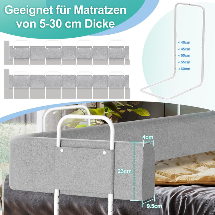 Ikodm Bettgitter rausfallschutz Bett 2X 200cm Bettschutzgitter für Kinder Höhenverstellbar Bettkante