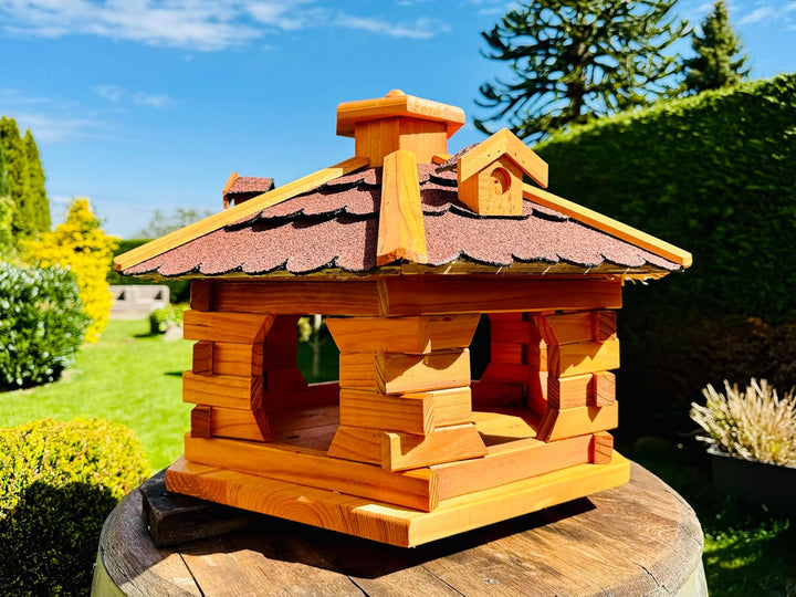 handgefertigtes Sechseck Vogelhaus aus Holz wetterfest M - XXL mit und ohne Ständer I Futterhaus I F