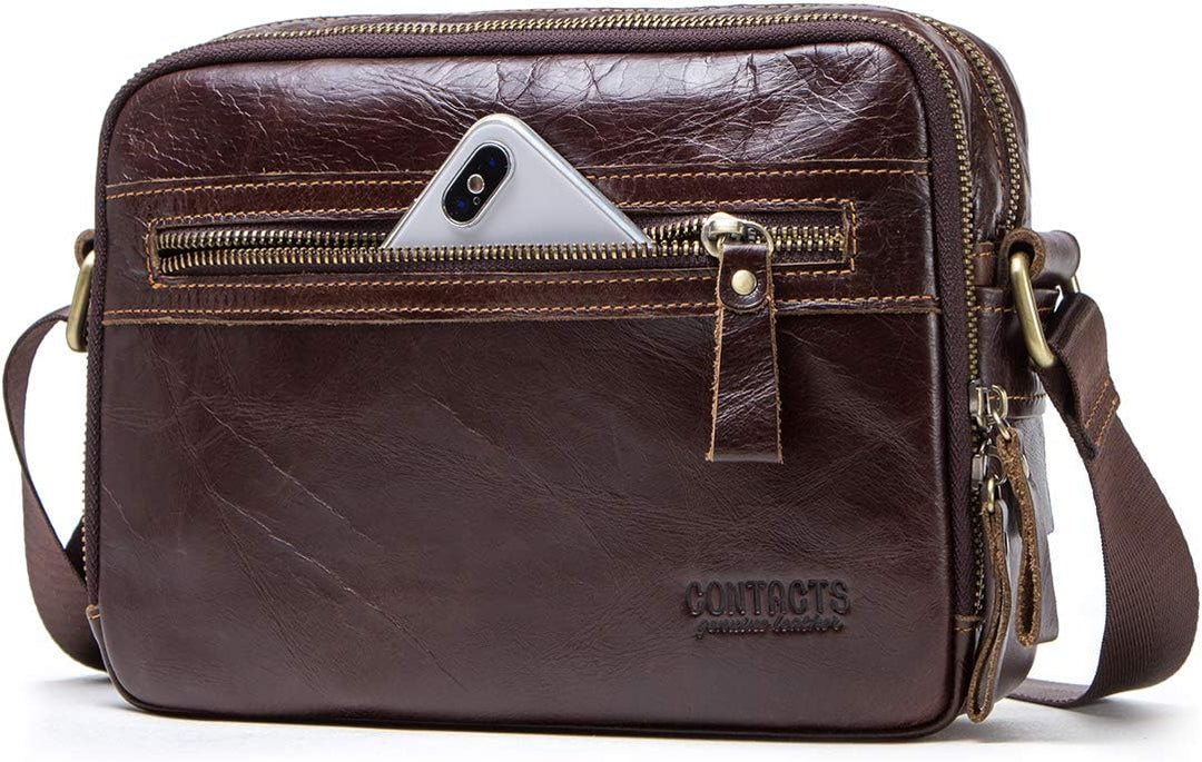 Contacts Echtes Leder Herren Laptop Mini Passport Crossbody Messenger Reisetasche Mini-Umhängetasche