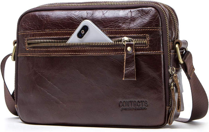 Contacts Echtes Leder Herren Laptop Mini Passport Crossbody Messenger Reisetasche Mini-Umhängetasche