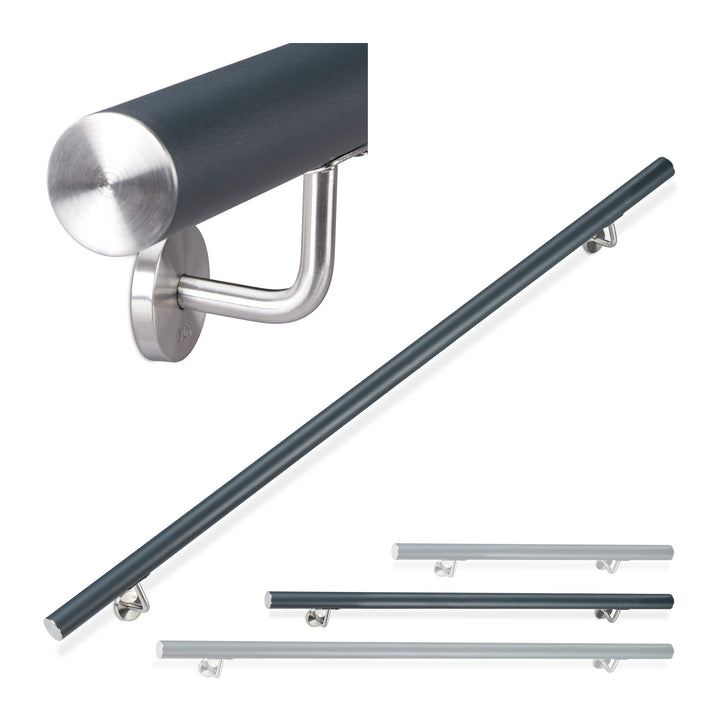 Relaxdays, anthrazit Handlauf Aluminium, rund, Treppengeländer innen & aussen, matt, 150 cm, Ø 42mm,