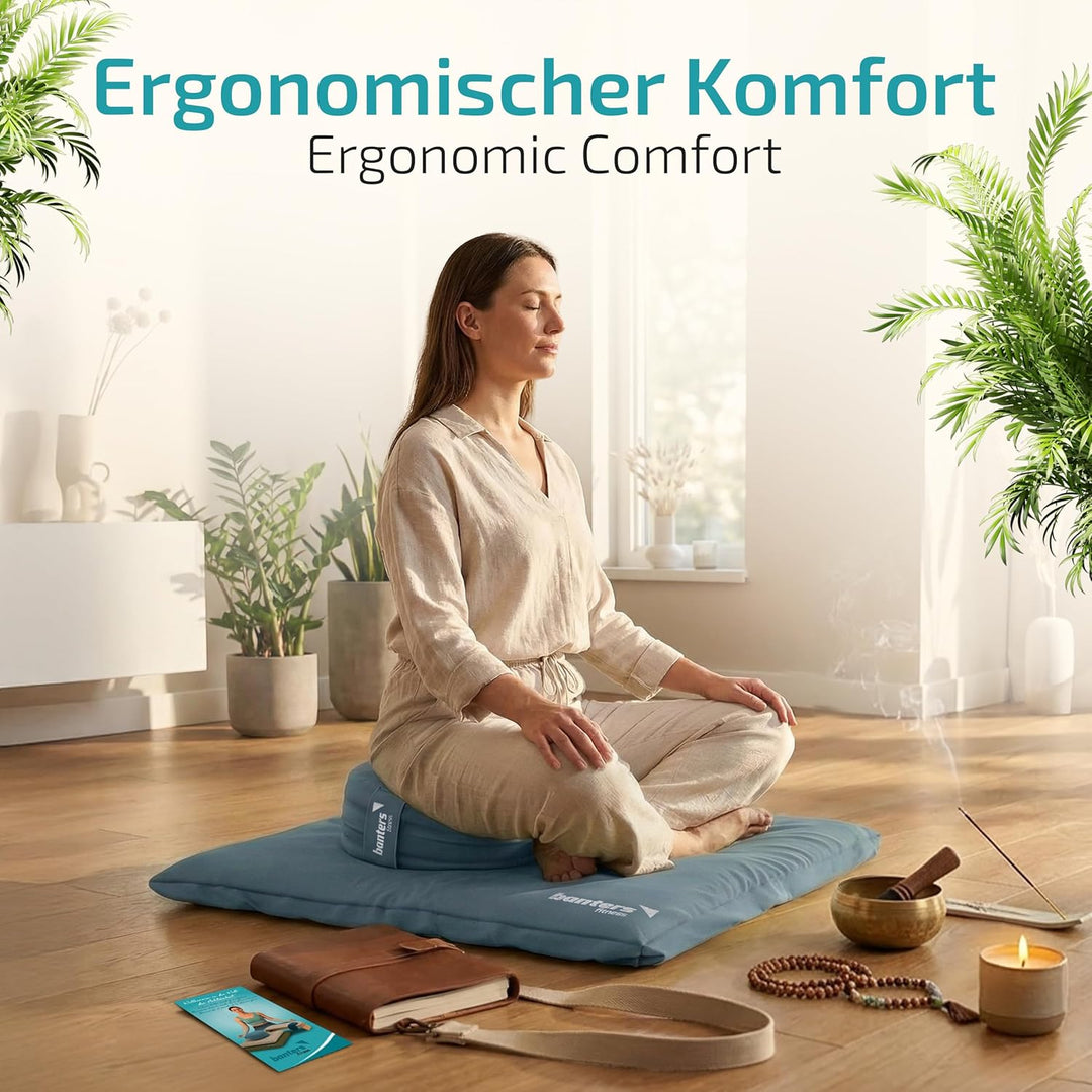 Banters Zabuton Meditationsmatte, 80x80x6 cm, Baumwolle, waschbar, 1,8 kg | Bezug 100% Baumwolle, Ba