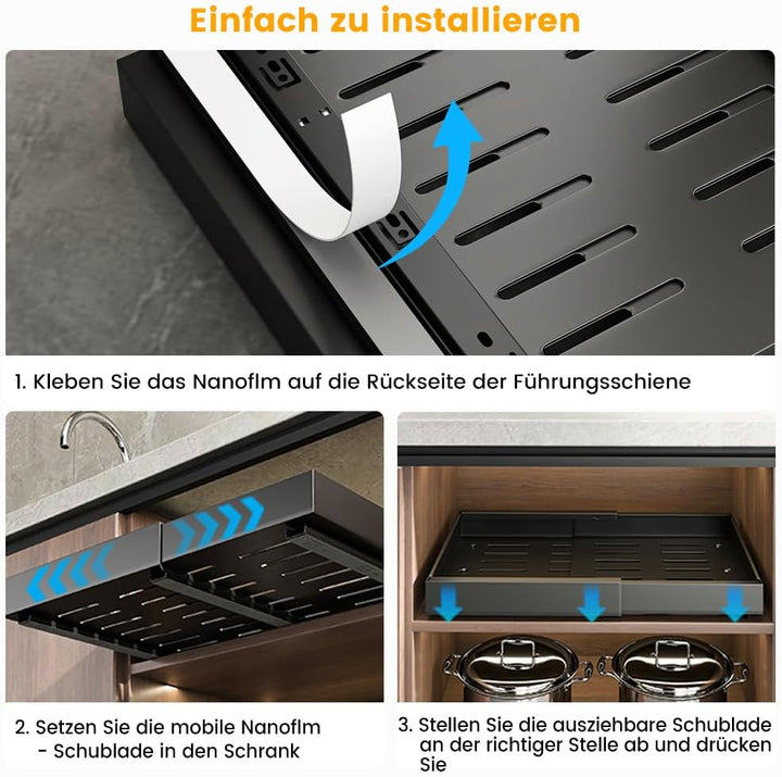 KASTEWILL Teleskopschublade, Erweiterbar Ausziehbare Schublade, Aufbewahrungsregale für Küchenschrän