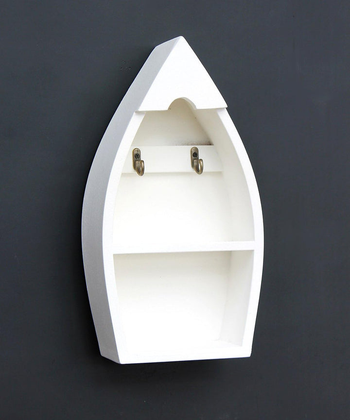 DanDiBo Schlüsselboard aus Holz mit Ablage Boot Schlüsselhaken Wandregal 30-38 cm Schlüsselleiste Sc