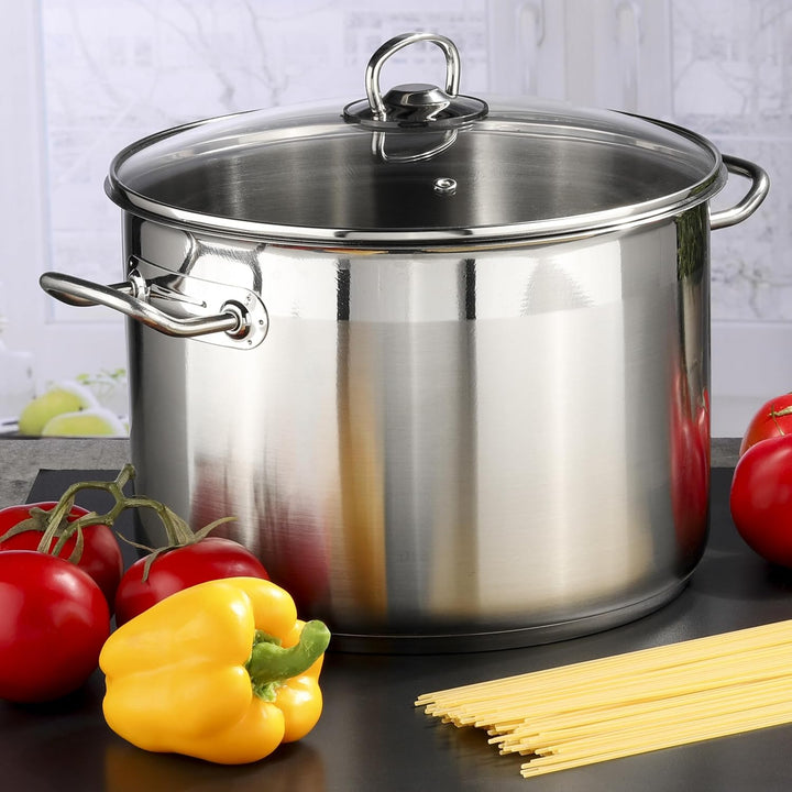 XXL-Set Profi Universalkochtopf Suppentopf Jumbotopf 10-20 Liter, Silber - für alle Herdarten auch I
