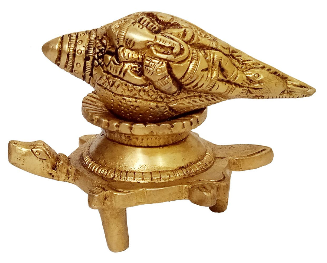 Purpledip Shankha 12483 Ganesha-Design aus Messing, auf Schildkrötenständer