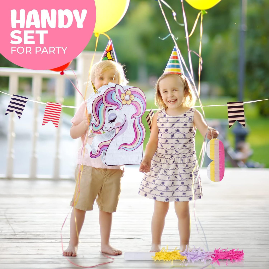 BIRCIHO Einhorn Pinata Bundle mit einer Augenbinde und Fledermaus (33 x19 x10cm), pinata geburtstag