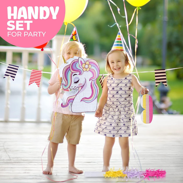BIRCIHO Einhorn Pinata Bundle mit einer Augenbinde und Fledermaus (33 x19 x10cm), pinata geburtstag