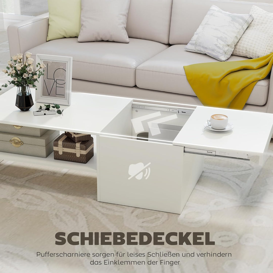 HOMCOM Couchtisch Wohnzimmertisch mit Verstecktem Stauraum Regal, Modern Sofatisch Beistelltisch Kaf