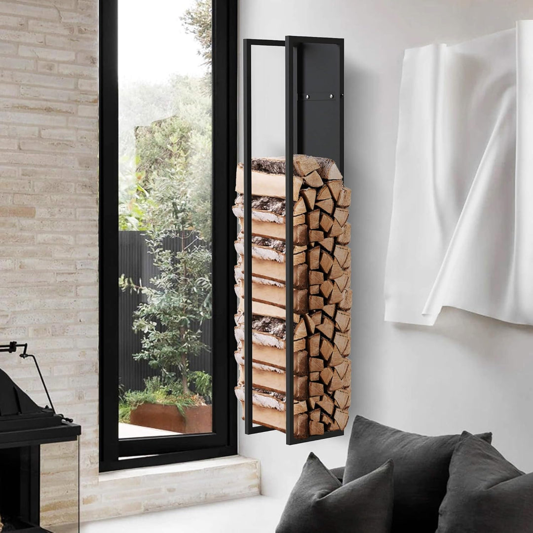 DanDiBo Kaminholzregal Innen Metall Schwarz Kaminholzständer mit Rückwand an der Wand Hängend Holzko