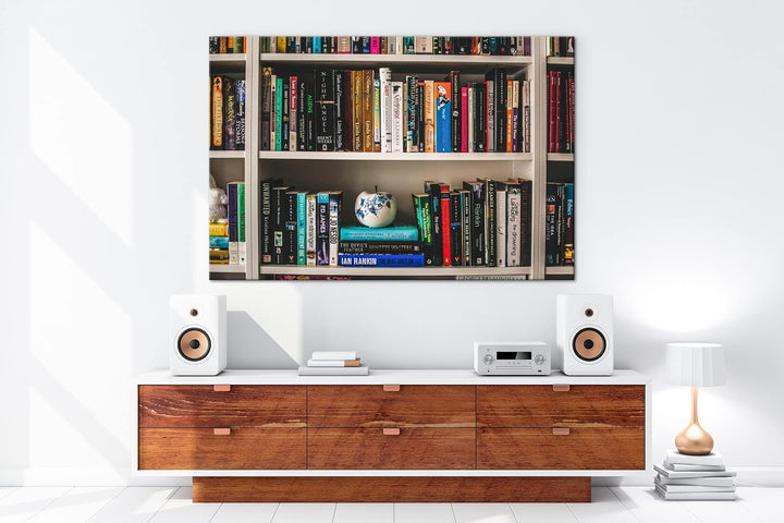 deyoli Rand volles Bücherregal Format: 120x80 cm als Leinwandbild, Motiv fertig gerahmt auf Echtholz