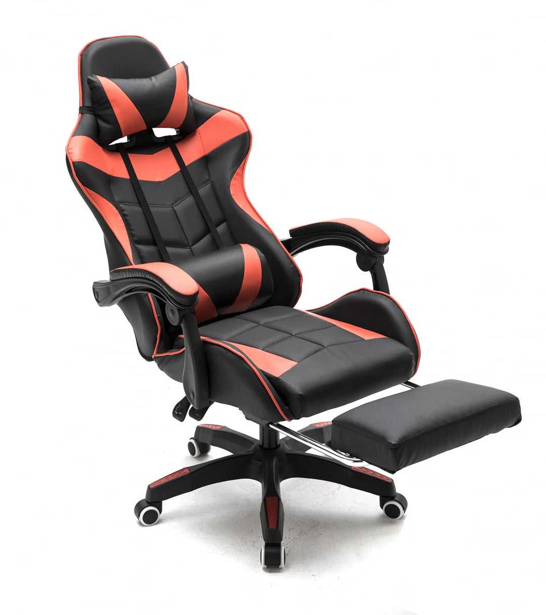 VDD Gaming Stuhl Cyclone mit Fussstütze - Bürostuhl - Racing Gaming Stuhl - Rot Schwarz