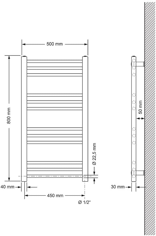 ECD Germany Badheizkörper - 500 x 800 mm - Weiss - gerade mit Seitenanschluss - Heizkörper Handtuchw