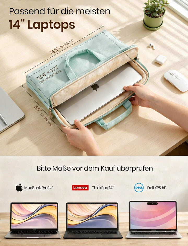 DOMISO 14 Zoll Wasserdicht Laptop Tasche Aktentasche Schultertasche Notebooktasche für 14" Lenovo Id