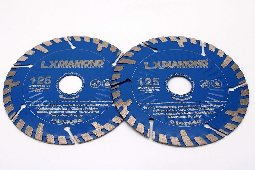 2x Diamant-Trennscheibe 125mm x 22,23mm Premium Diamantscheibe KS, Kalksandstein hart, Granit, Grani