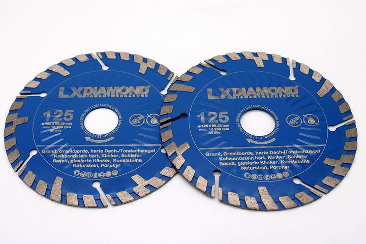 2x Diamant-Trennscheibe 125mm x 22,23mm Premium Diamantscheibe KS, Kalksandstein hart, Granit, Grani