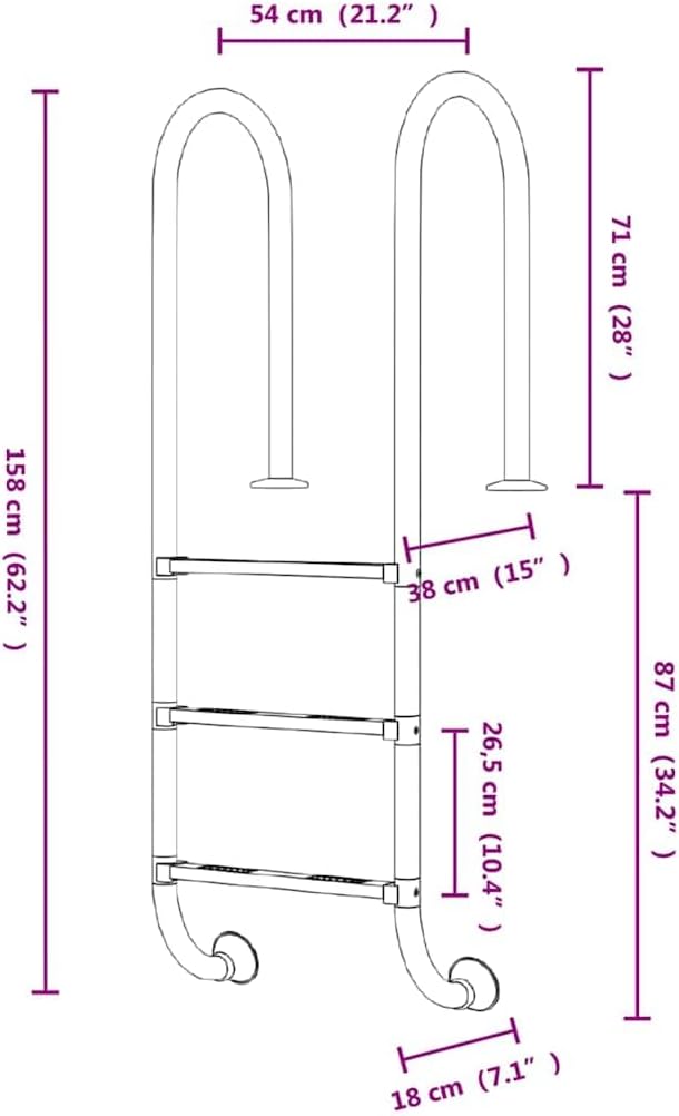 Pool-Leiter 54x38x158 cm Edelstahl 304 Variante a