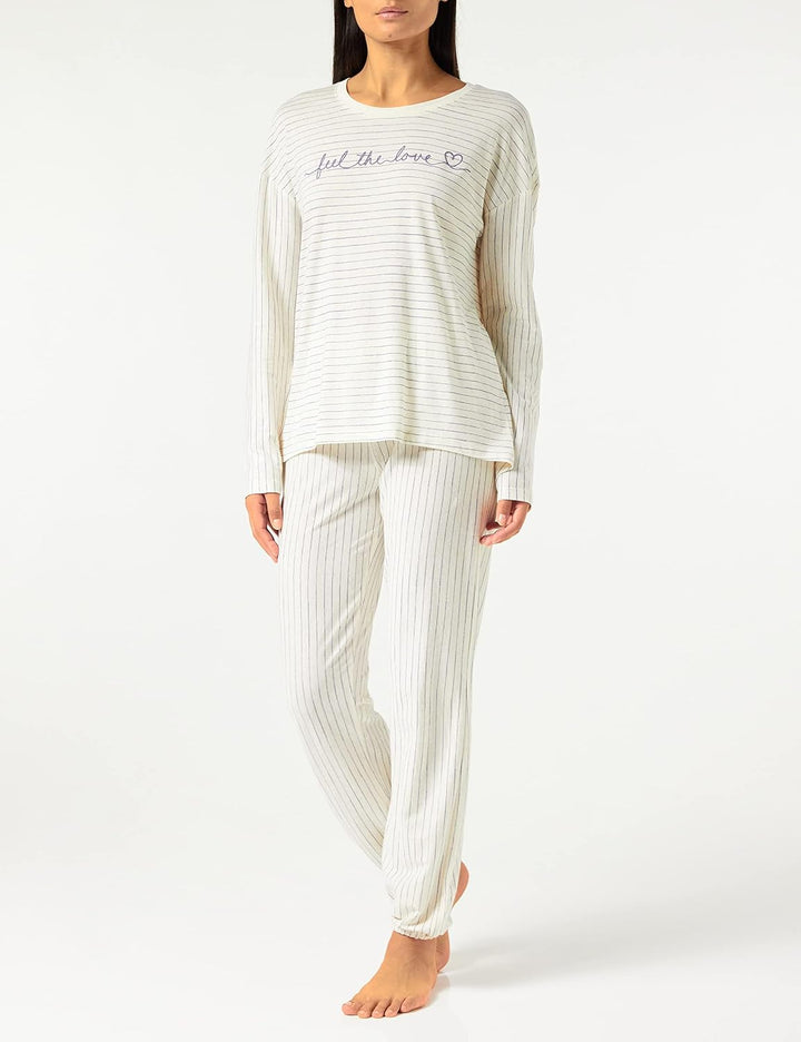 Triumph Damen Sets Pk LSL 10 Co/Md Pyjamaset 48 White - Dark Combination, 48 White - Dark Combinatio