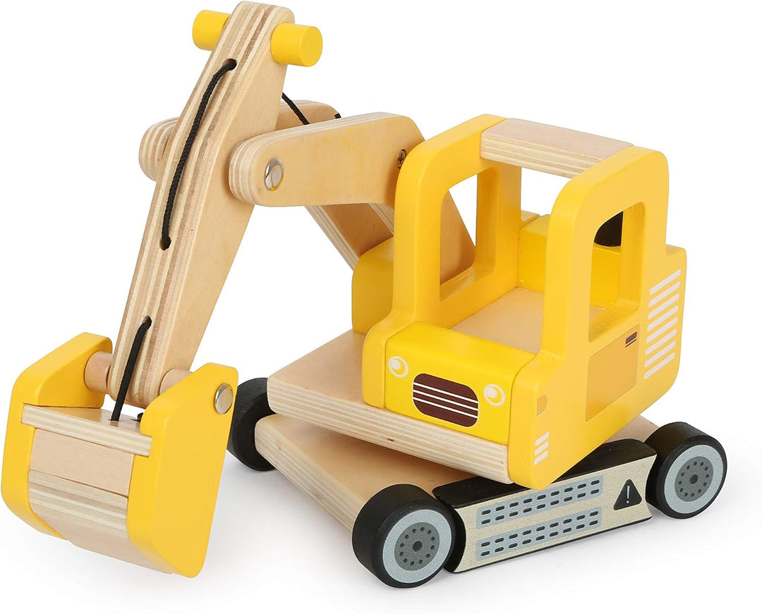 Small Foot Schaufelbagger aus Holz, Spielauto mit beweglichem Baggerarm, 360 Grad drehbar, für Kinde