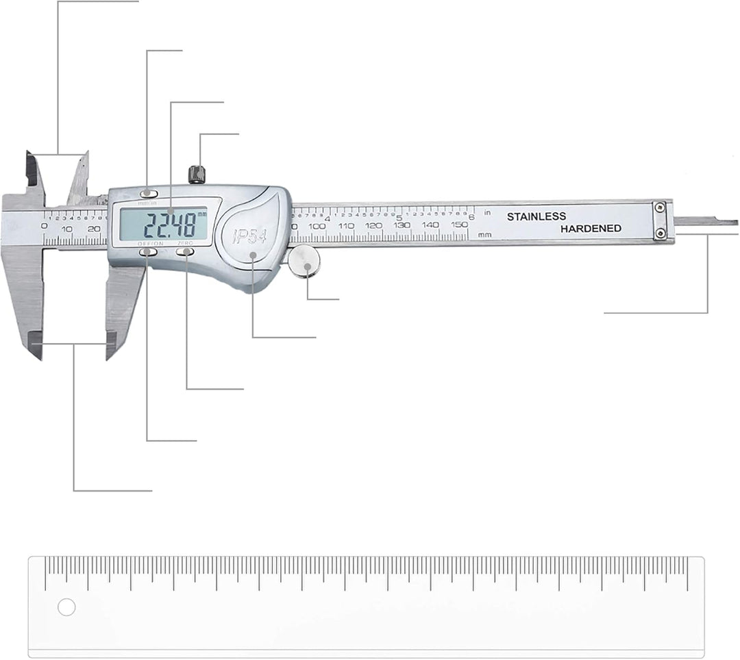 INTIRILIFE Digitaler Messschieber in Silber – 150mm / 6 Zoll IPX54 wasserdichte Edelstahl Schieblehr