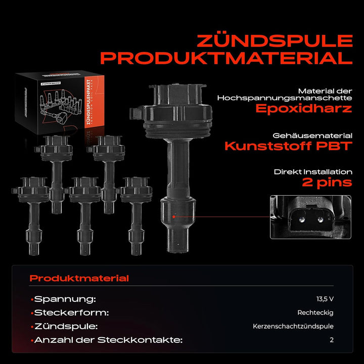 6x Zündspule Zündmodul für 960 964 965 960 II 964 965 S90 V90 2.5L 2.9L 1990-1998 Sechs Stück, Sechs