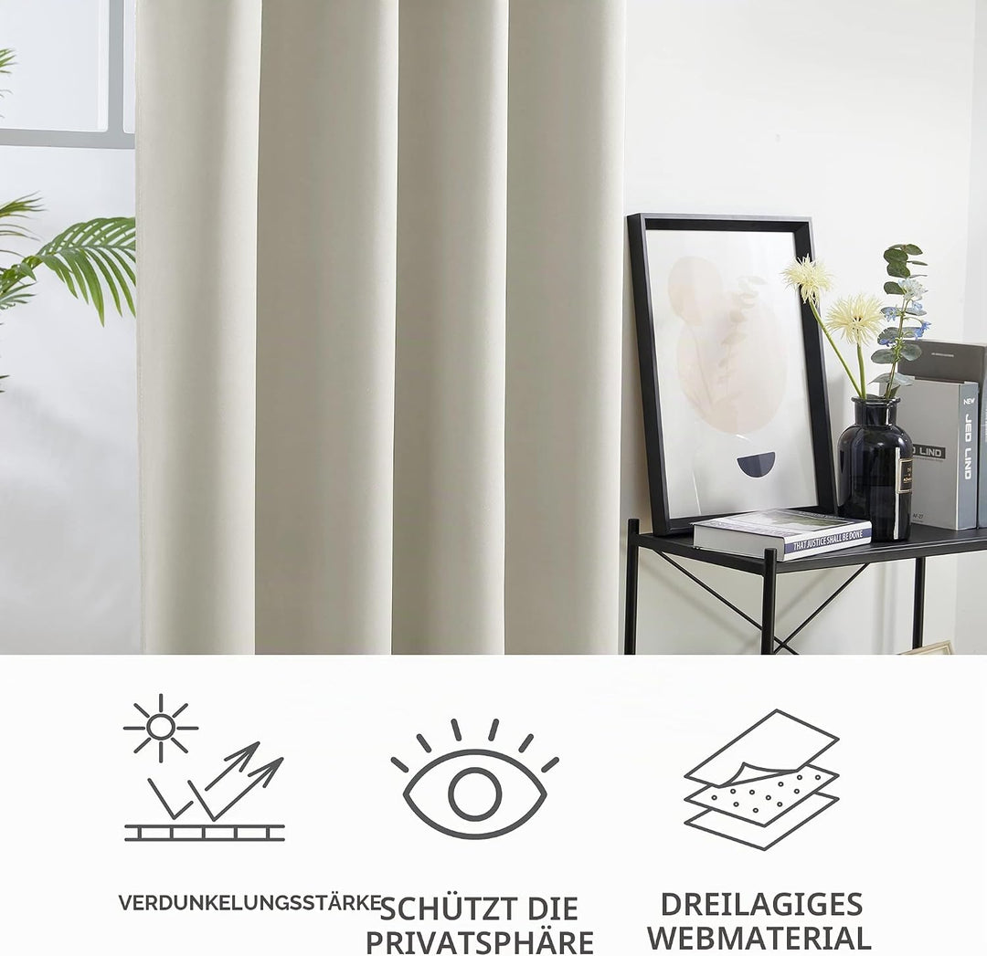 Deconovo Vorhang Verdunkelungsvorhang Blickdicht Gardinen mit Kälteschutz Wohnzimmer Vorhänge, 114x1