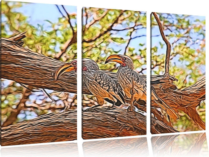 zwei exotische Vögel auf einem Baum NewArt 3-Teiler Leinwandbild 120x80 Bild auf Leinwand, XXL riesi