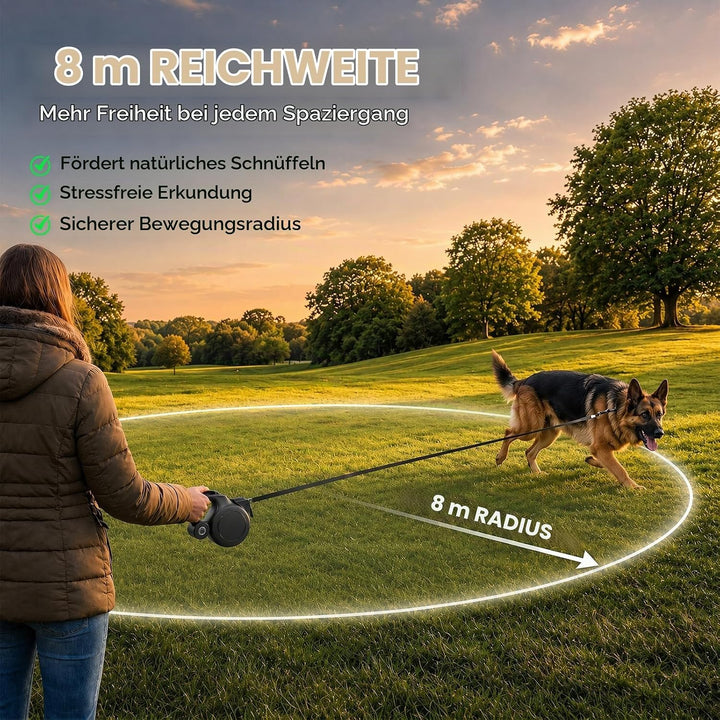 Einziehbare Hundeleine 8m für Mittelgrosse &amp; Grosse Hunde bis 50kg | Bissfeste Stahlseil Leine mit K