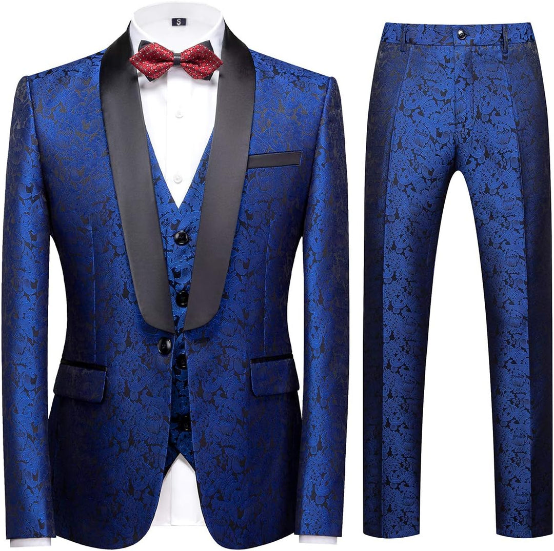 Sliktaa Anzug Herren 3-Teillig mit Schalkragen Muster Hochzeit Formell Business Smoking Jacke Weste