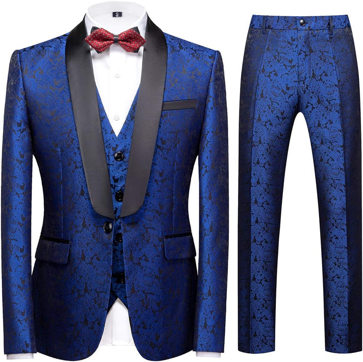 Sliktaa Anzug Herren 3-Teillig mit Schalkragen Muster Hochzeit Formell Business Smoking Jacke Weste