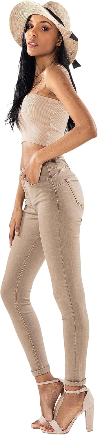 Nina Carter P106 Damen Jeanshosen Slim Fit Push-Up Skinny Jeans Mid-High Waist M Slim Hellbraun (P10