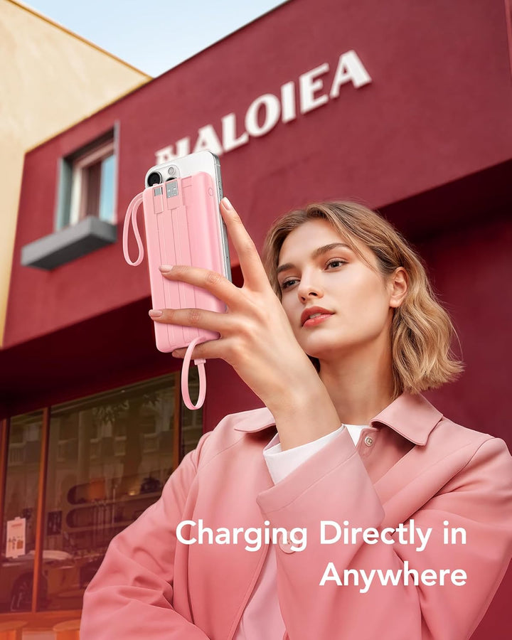 VRURC Powerbank 10000mAh mit Kabel, Power Bank Tragbares Ladegerät USB C Externer Handyakkus LED Dis