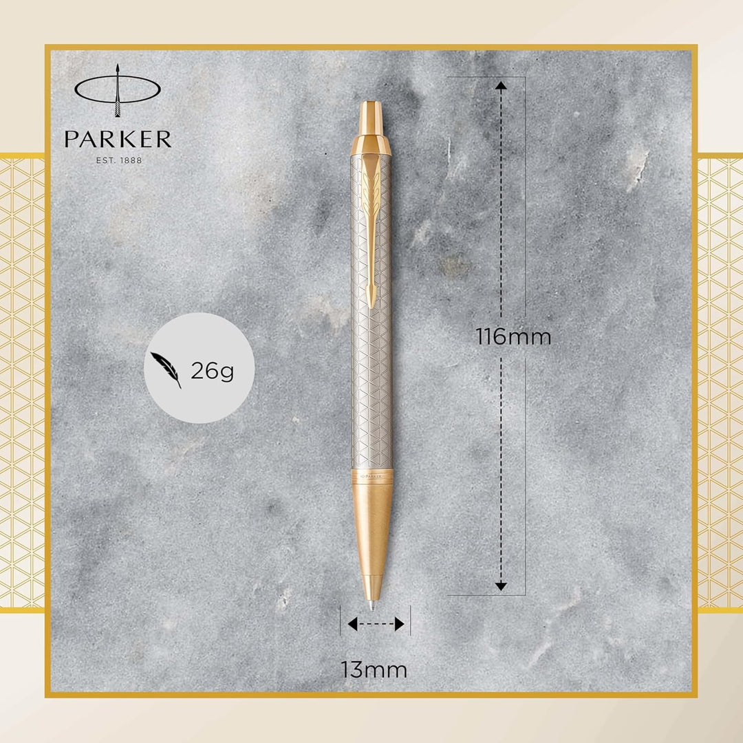 Parker IM Kugelschreiber | Premium Warm Silver | Mittlere Spitze | Blau | Geschenkbox Kugelschreiber
