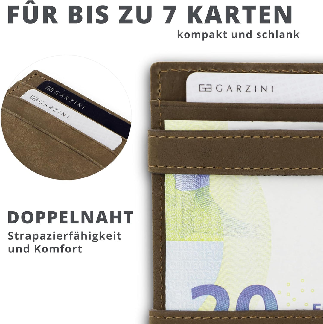 GARZINI Magic Wallet, RFID Geldbeutel für Herren aus echtem Leder für 7 Karten und Münzfach, Mini Ge