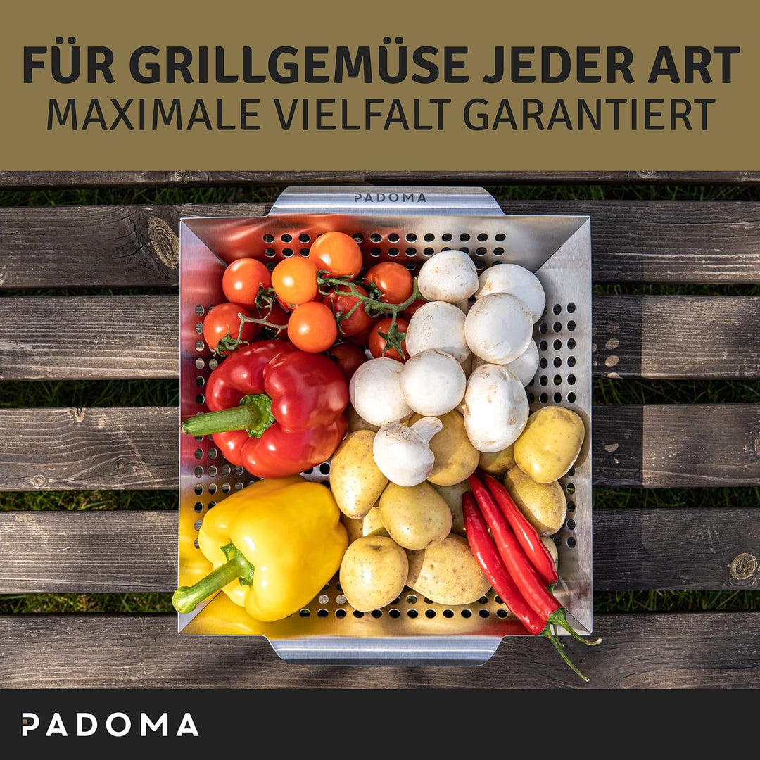 Grillkorb aus Edelstahl Grillschale 30 x 30 x 6 cm für alle Grillarten perfekt für Fleisch, Gemüse u