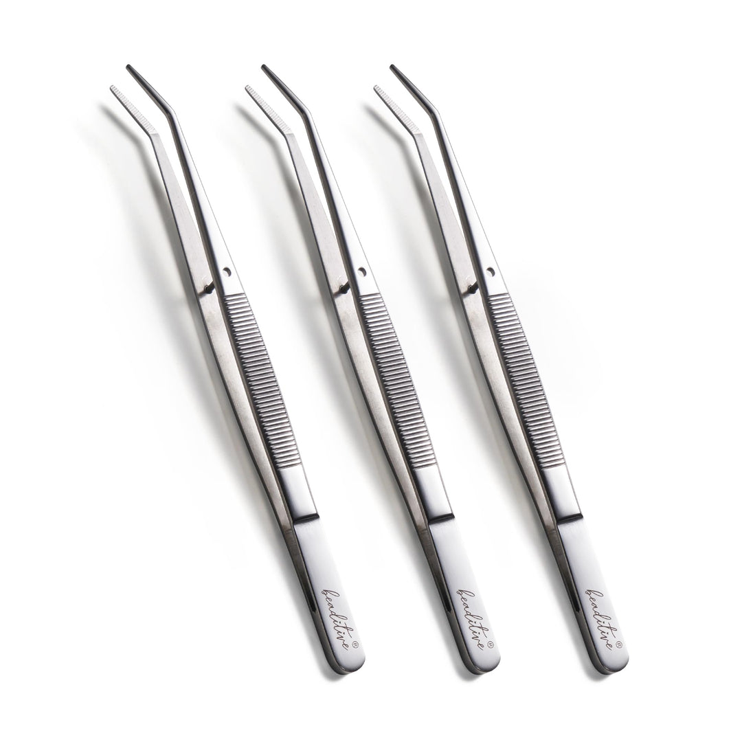 Beaditive 15,5 cm Pinzettenset für Nähmaschinen (10-teilig) mit gezahnten, gebogenen Spitzen | Profe