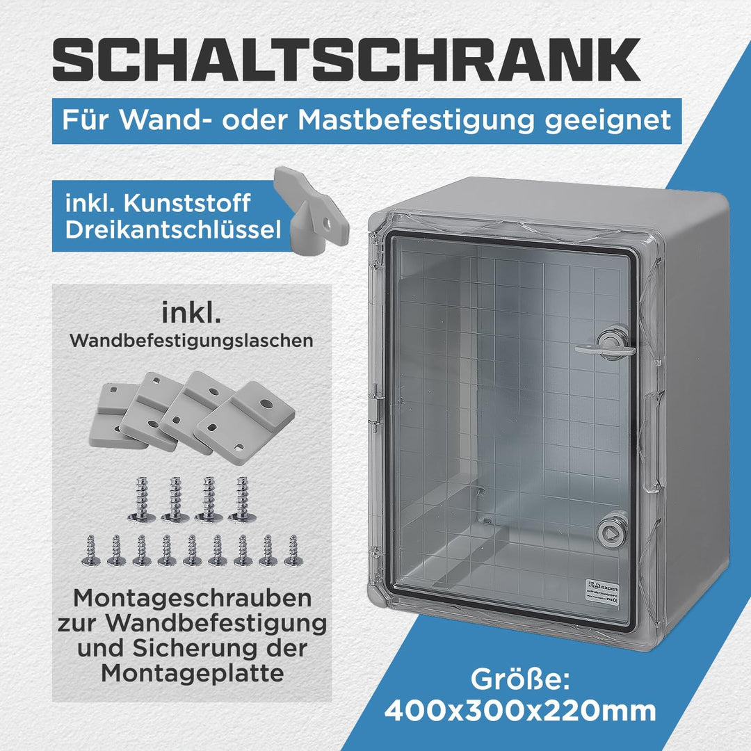 BOXEXPERT® Verteilerkasten aussen wasserdicht [ABS Kunststoff IP65 Gehäuse inkl. Sichttür] grau (Ser