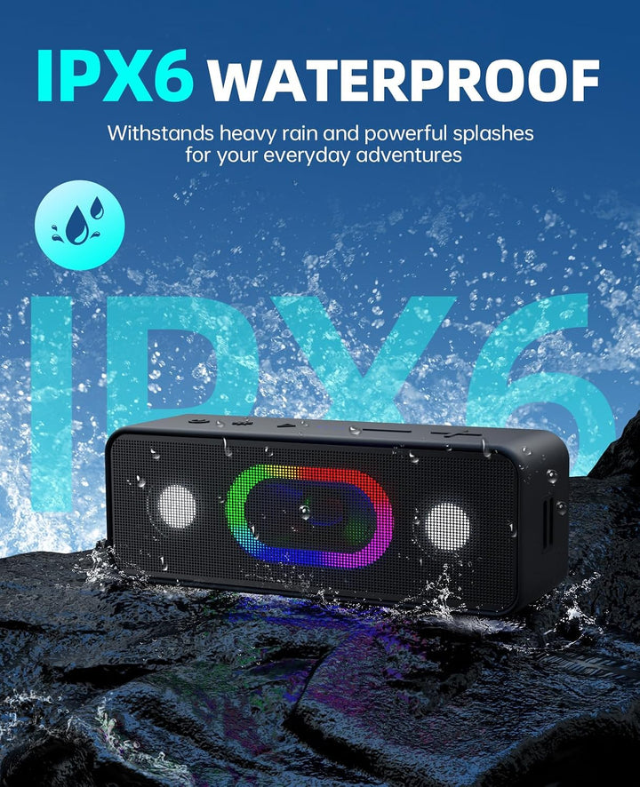 Ortizan Bluetooth Lautsprecher, Musikbox Bluetooth 5.3, Dualen Bass-Treibern, 24H Akku, 6 Lighting E
