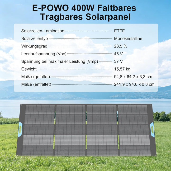 400W Solarpanel, 23,5% Wirkungsgrad ETEF Faltbares Solarladegerät