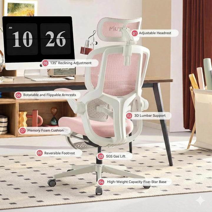 MUSSO E80 Air Petite Ergonomischer Bürostuhl, kompakter Computerstuhl für Damen, 3D-Bio-Wing-Lendenw